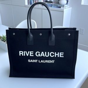 NEW *RIVE GAUCHE LARGE TOTE BAG IN PRINTED CANVAS AND LEATHER